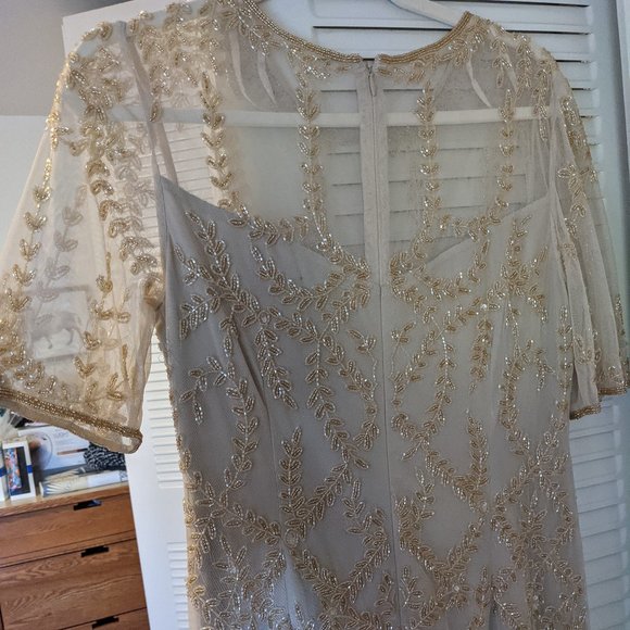 Adrianna Papell Beaded Trumpet Gown In Biscotti - Picture 6 of 10